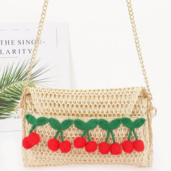 Faux Straw Cherry Clutch - Picture 4 of 4